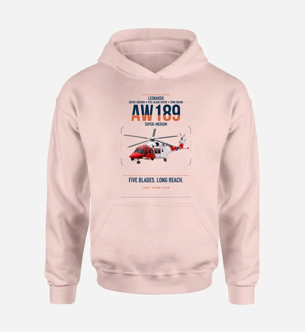 Leonardo AW189 design on pink double-side hoodie, single-side print