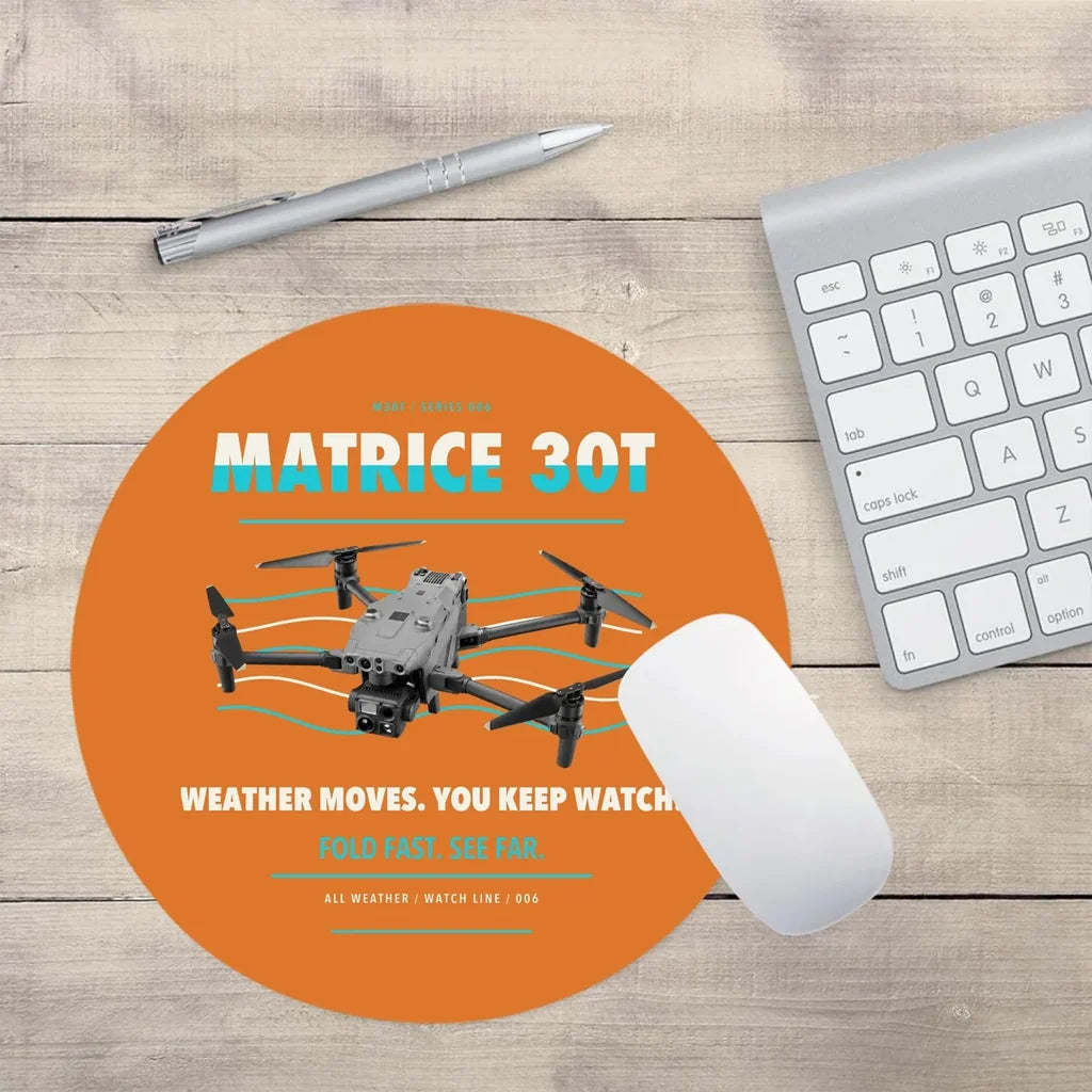 DJI Matrice 30T design on orange round mouse pad