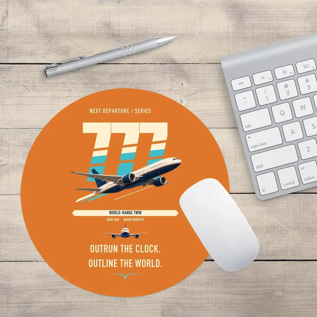 Boeing 777-200LR design on orange round mouse pad