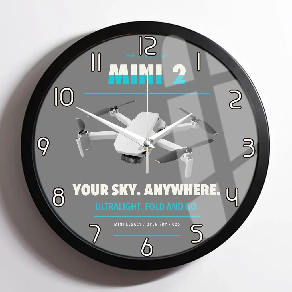 DJI Mini 2 design on gray framed wall clock