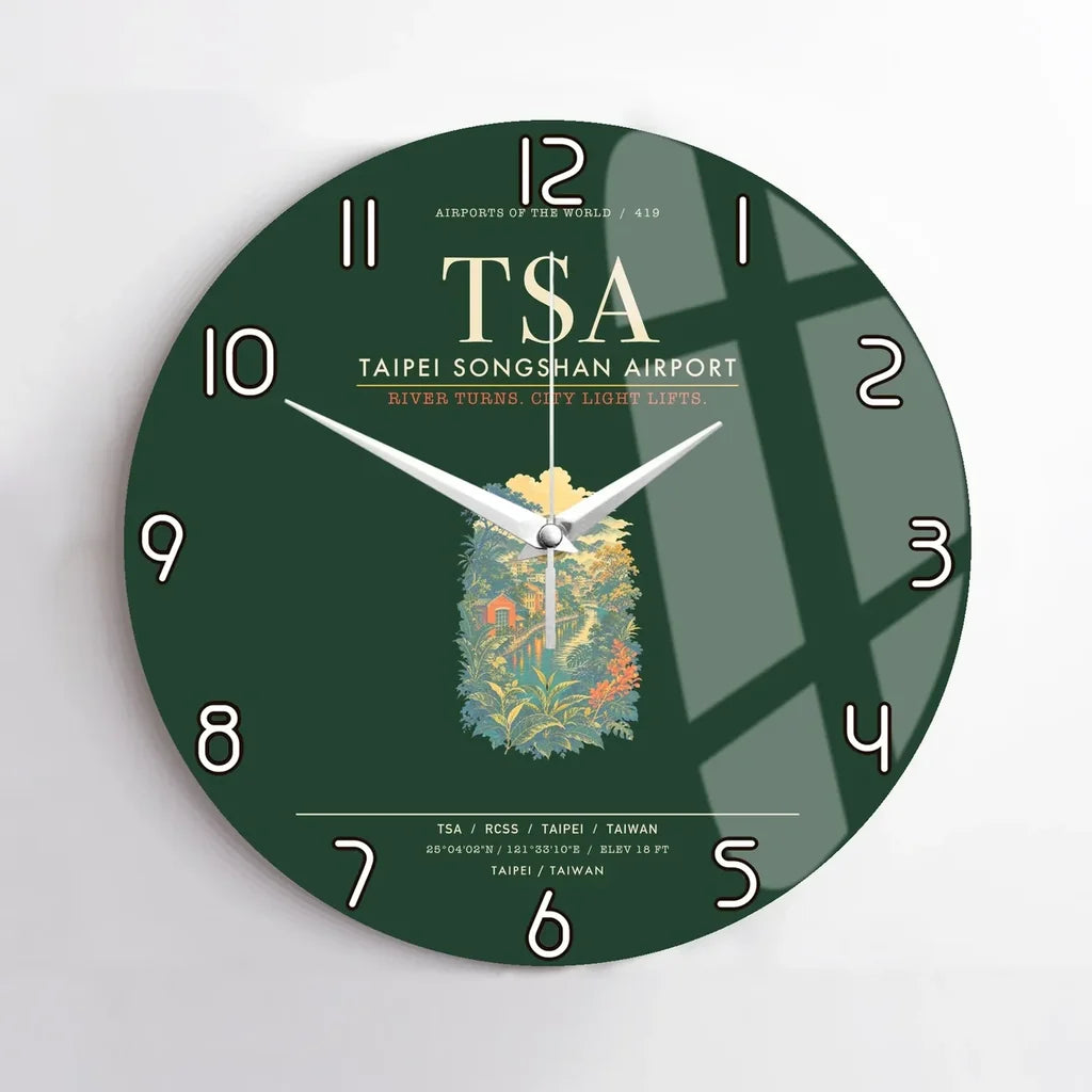Taipei Songshan Airport TSA Wall-Clock No-Frame - Dark Green