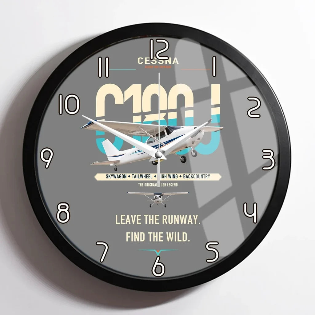 Cessna 180J Skywagon design on gray framed wall clock