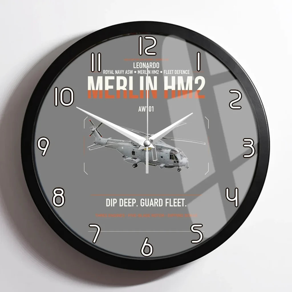 Leonardo AW101 Merlin HM2 design on gray framed wall clock
