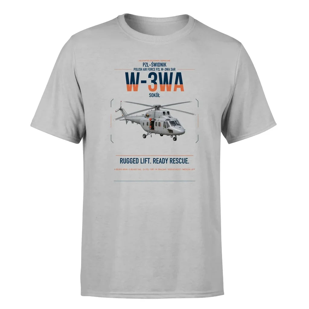 PZL-Świdnik W-3WA Sokół design on light gray t-shirt, single-side print