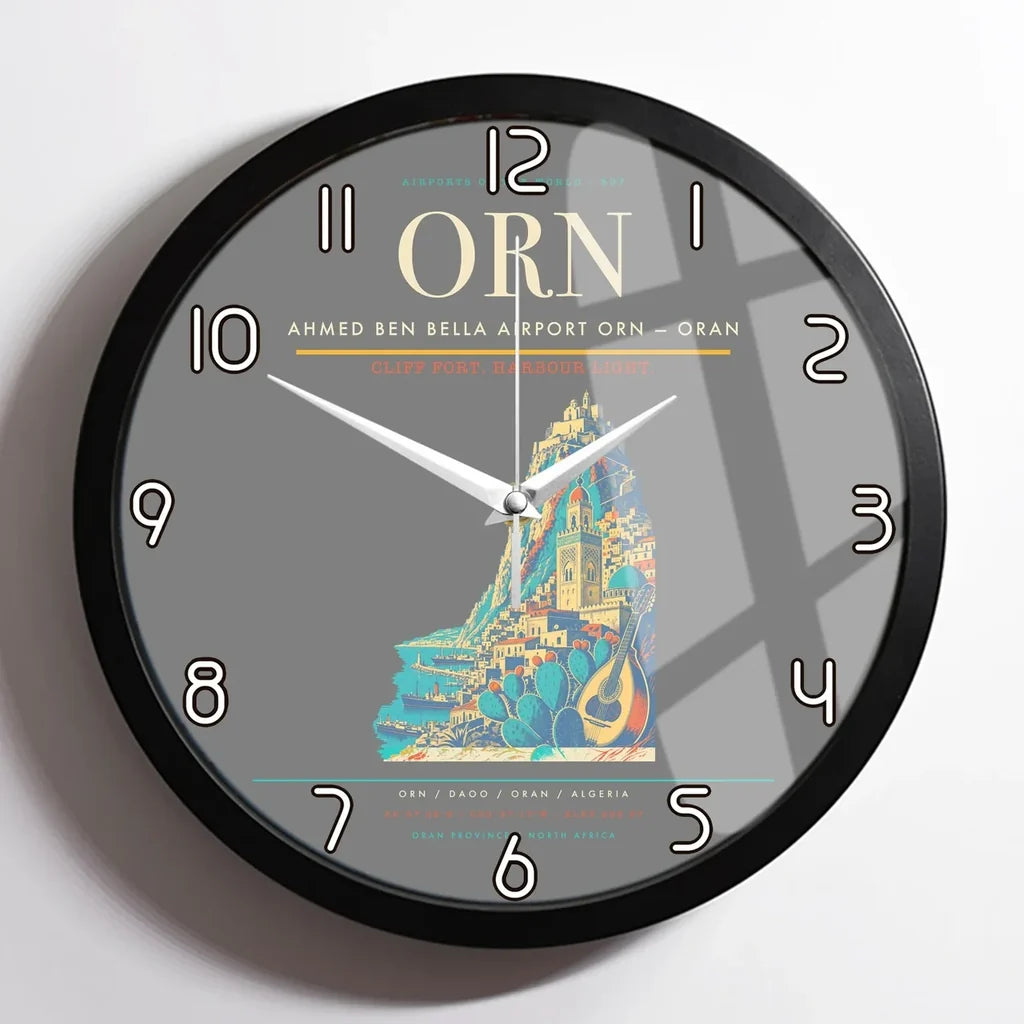 Ahmed Ben Bella Airport (ORN) design on gray framed wall clock