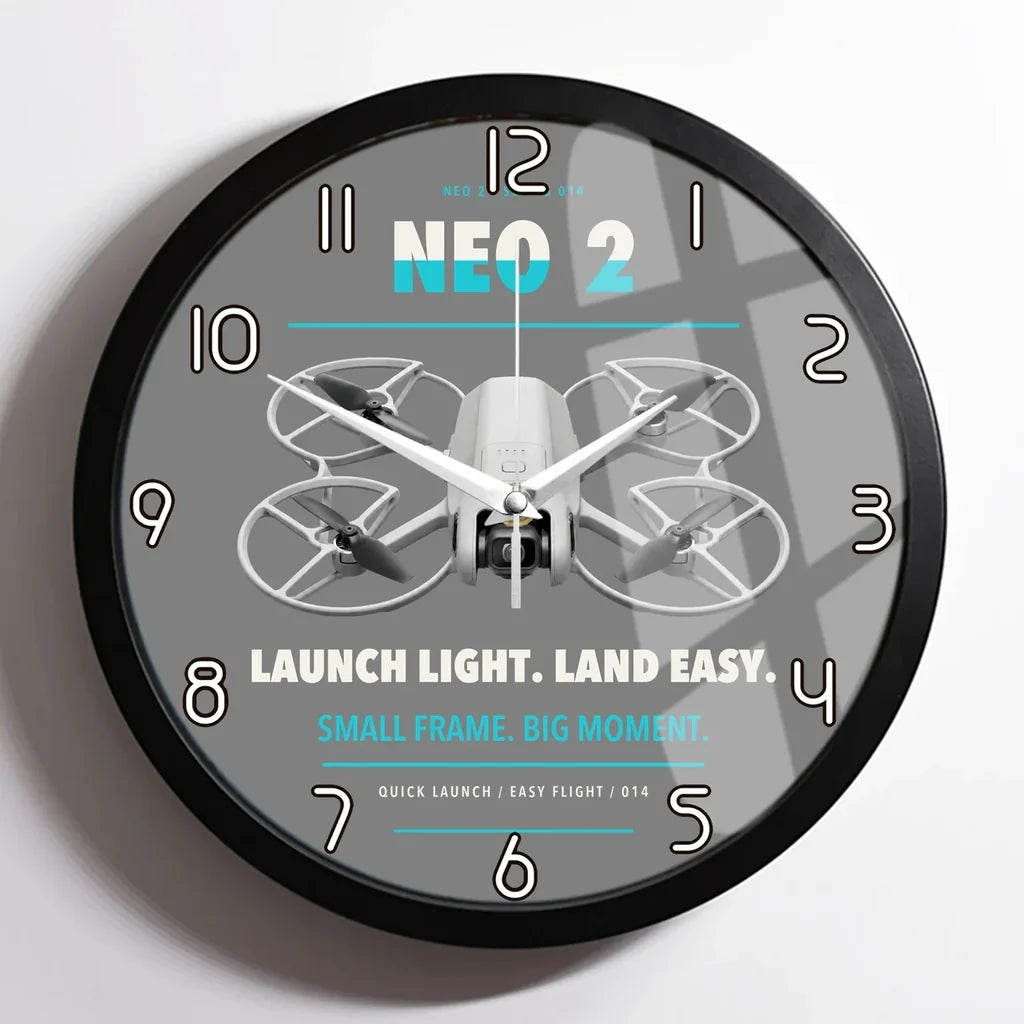 DJI Neo 2 design on gray framed wall clock
