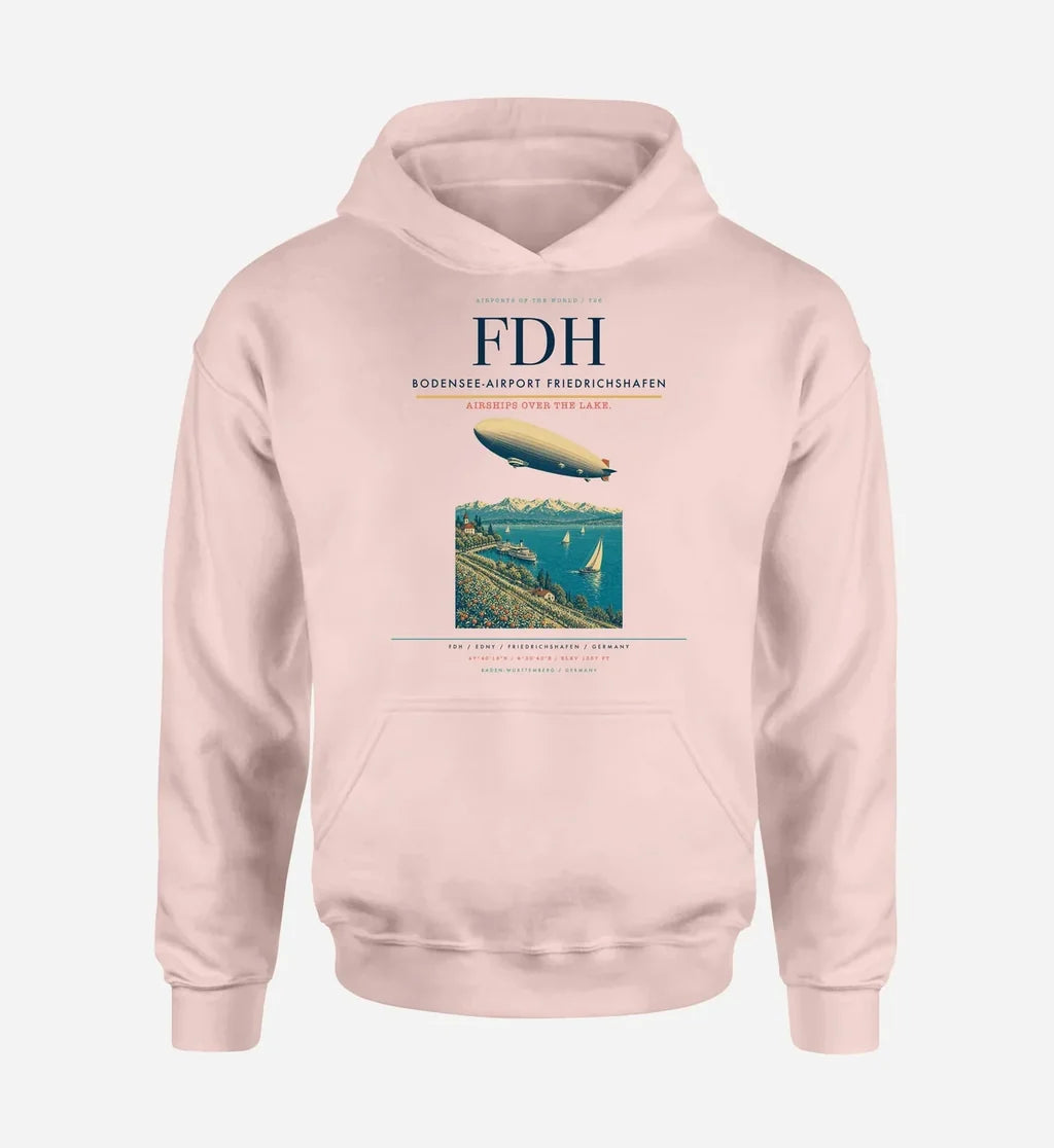 Bodensee-Airport Friedrichshafen (FDH) design on pink hoodie single-side print