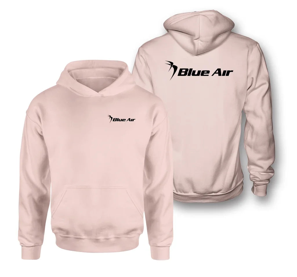 Blue Air logo on pink double side hoodie