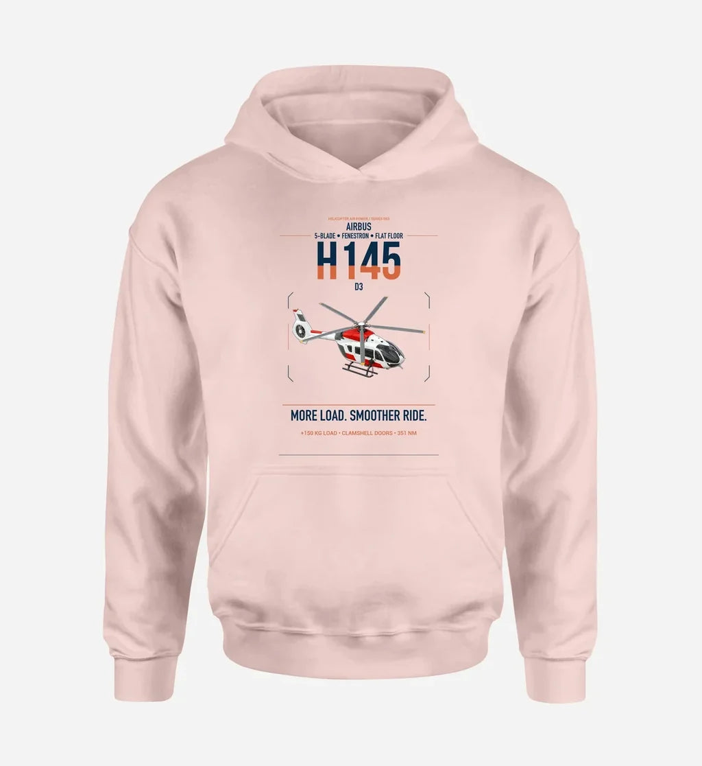 Airbus H145 D3 design on pink double-side hoodie, single-side print