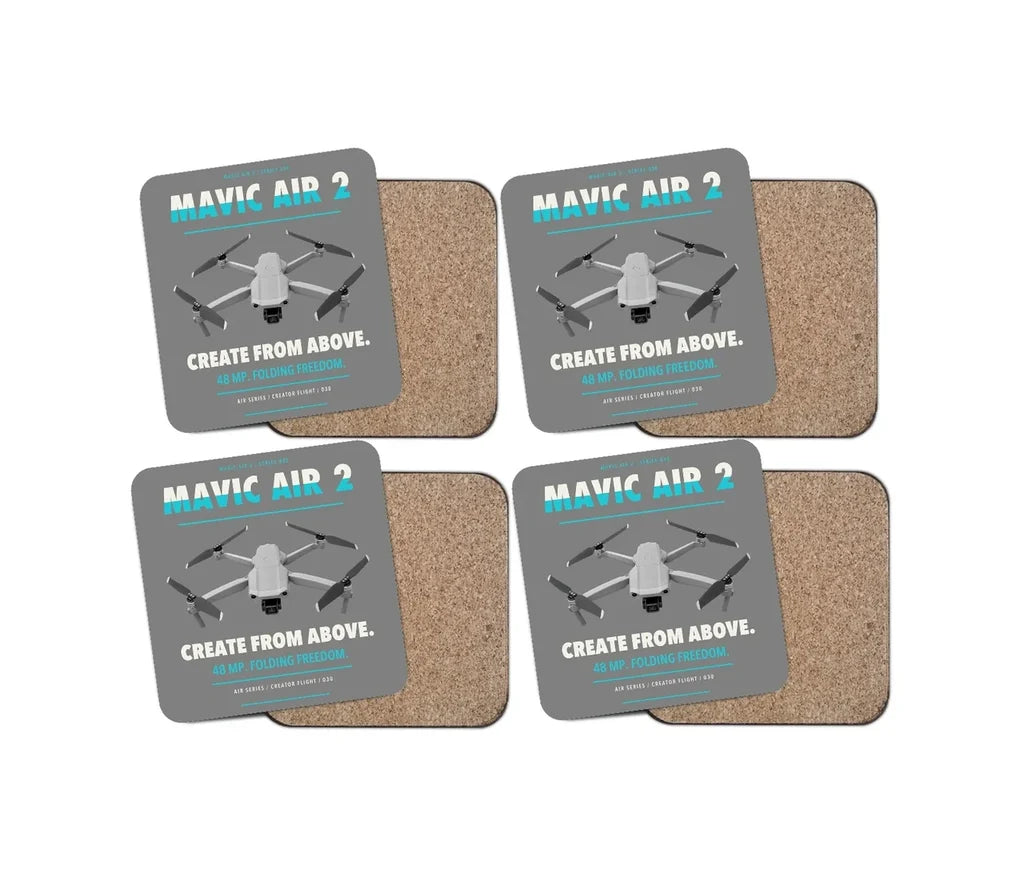 DJI Mavic Air 2 design on gray 4 pieces set coaster
