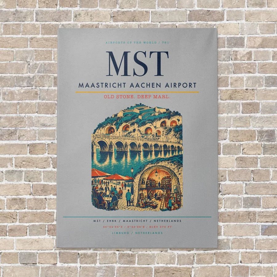 Maastricht Aachen Airport MST vertical canvas print - no frame - light gray background