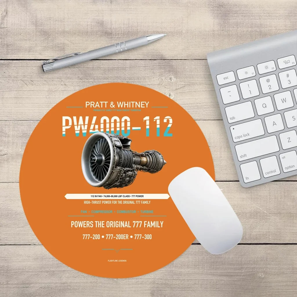 PW4000-112 design on orange round mouse pad