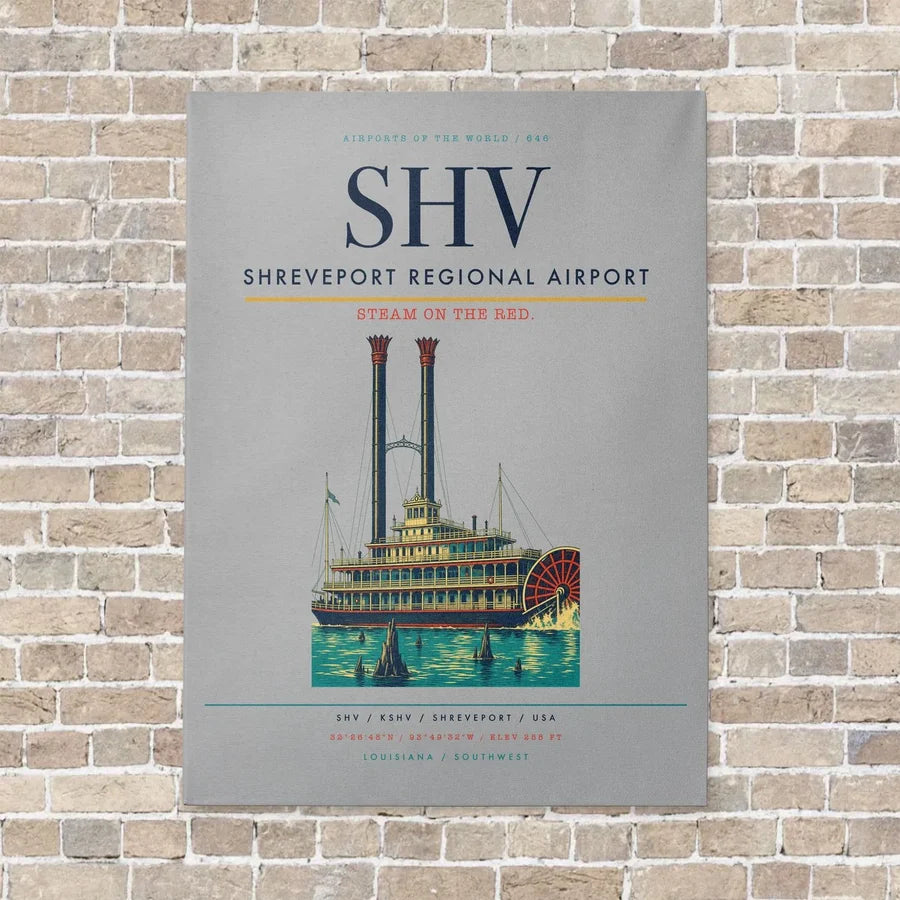 Shreveport Regional Airport SHV vertical canvas print - no frame - light gray background