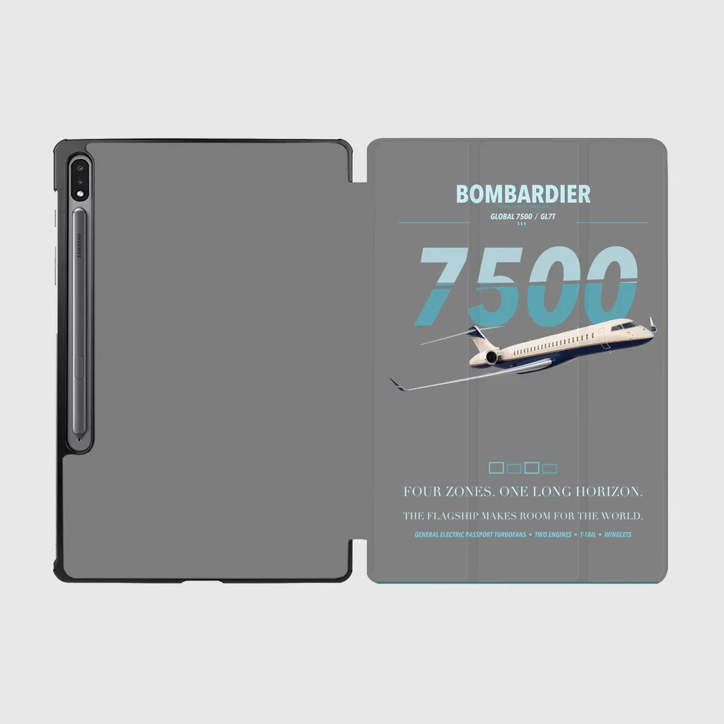 Bombardier Global 7500 design on gray samsung tablet tablet case