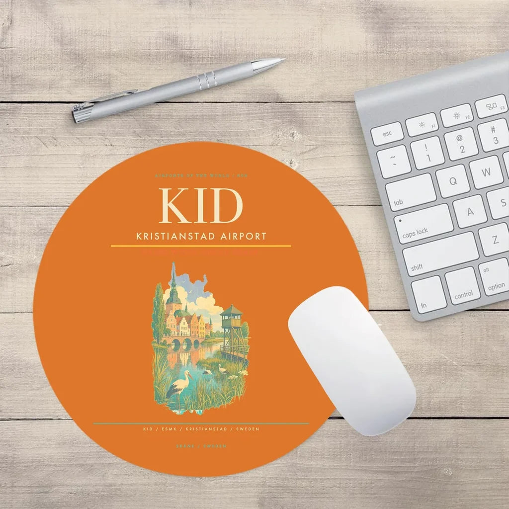 Kristianstad Airport (KID) design on orange round mouse pad