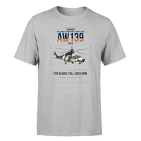 Thumbnail for Leonardo AW139 design on light gray t-shirt, single-side print