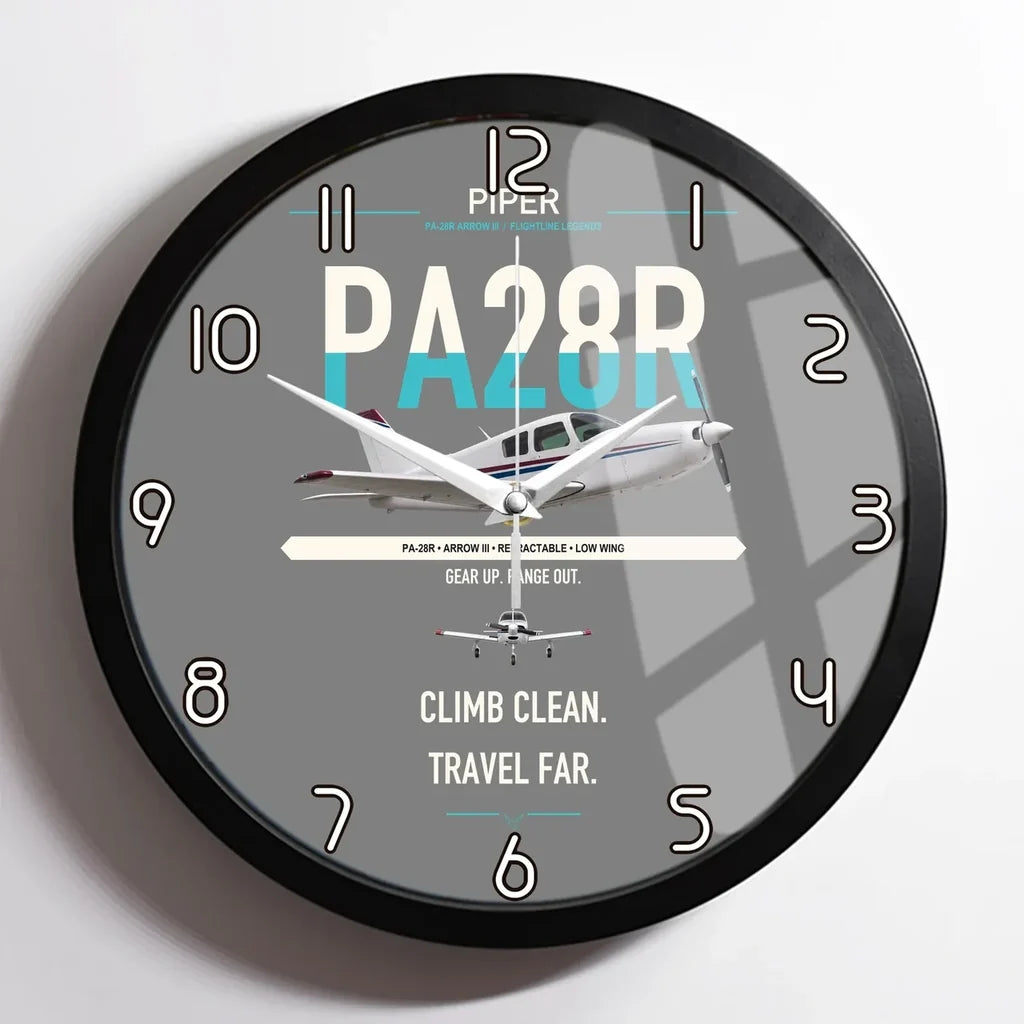 Piper PA-28R Arrow III design on gray framed wall clock