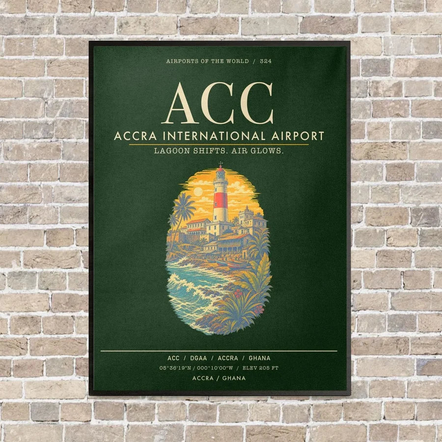 Accra International Airport ACC - Canvas Framed - Dark Green