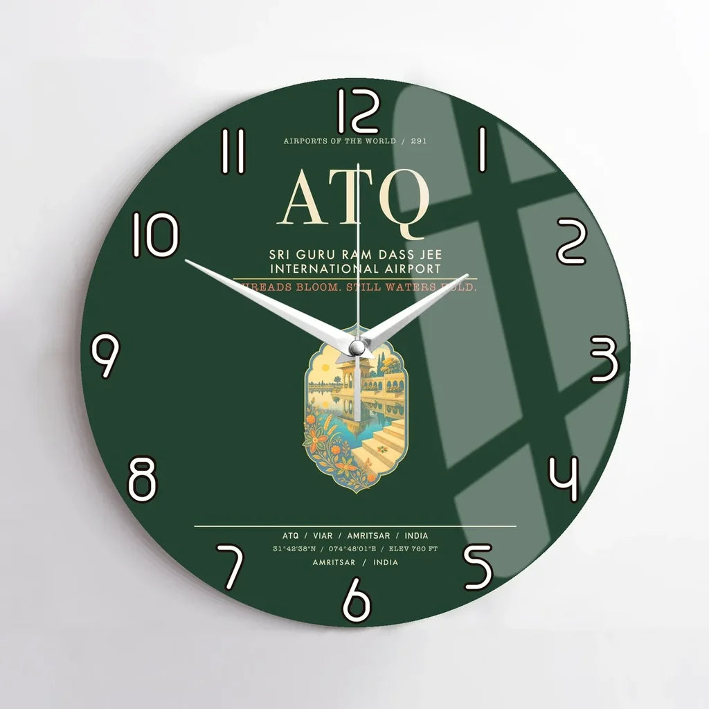 Sri Guru Ram Dass Jee International Airport Amritsar ATQ Wall-Clock No-Frame - Dark Green