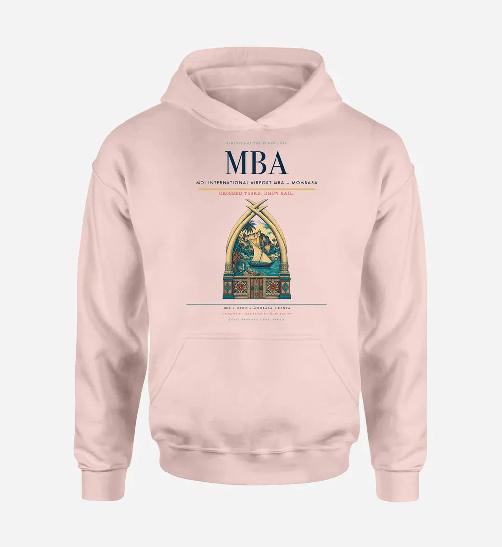 Moi International Airport (MBA) design on pink hoodie single-side print