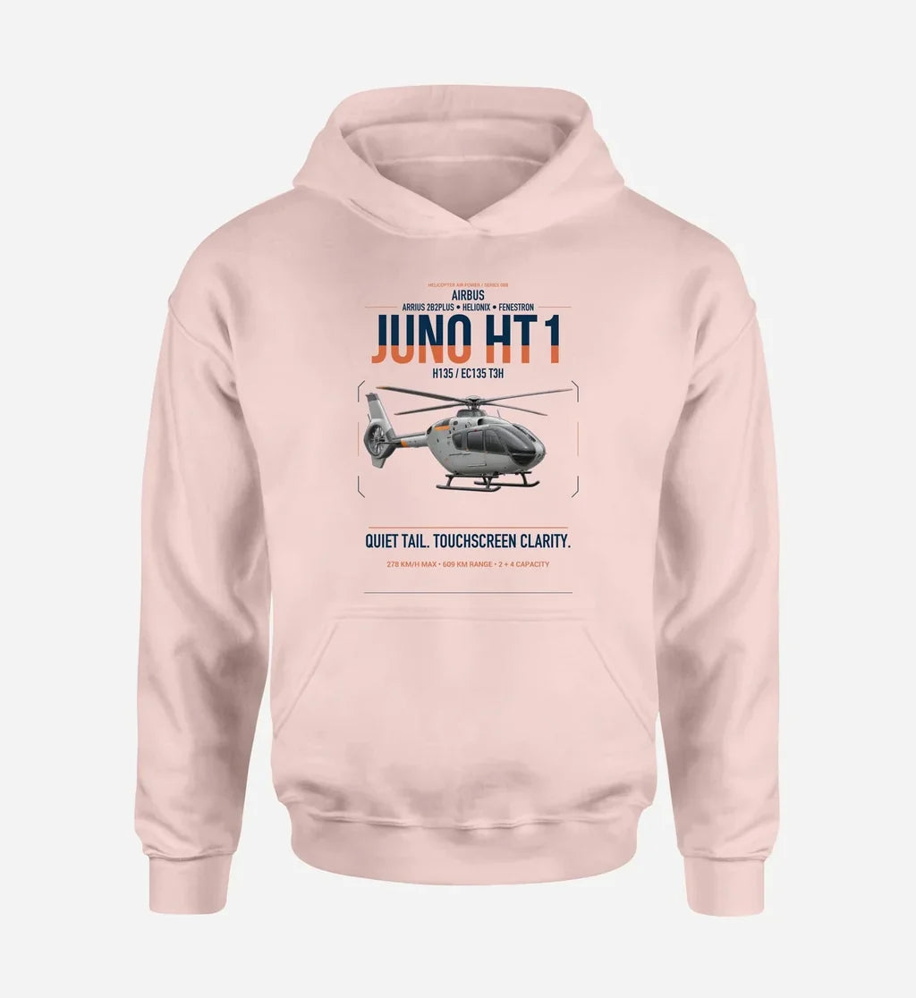 Airbus H135 Juno HT1 design on pink double-side hoodie, single-side print