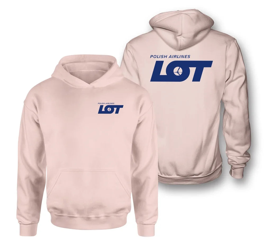 LOT Polish Airlines logo on pink double side hoodie