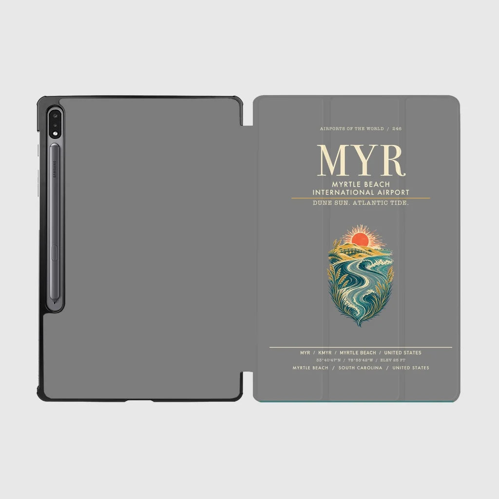 Myrtle Beach International Airport (MYR) design on gray samsung tablet tablet case