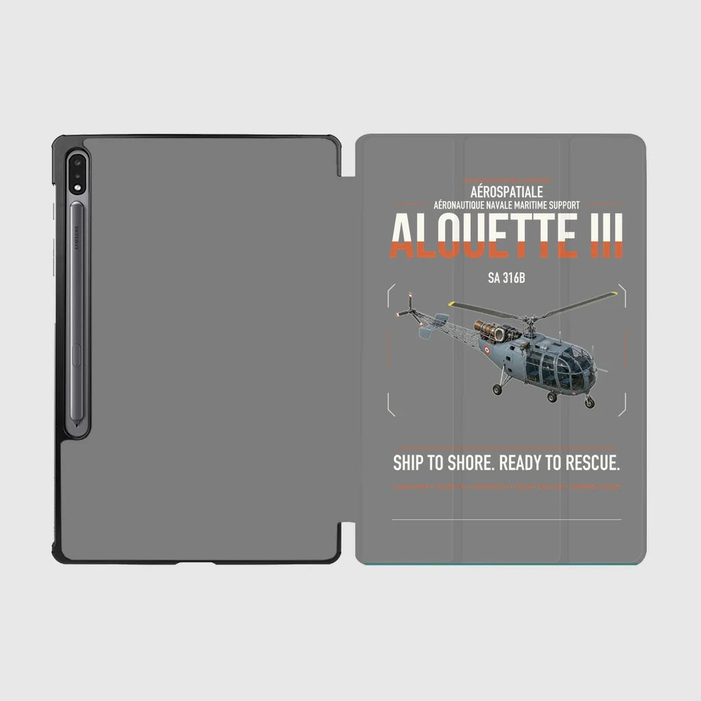 Aérospatiale SA 316B Alouette III design on gray samsung tablet tablet case