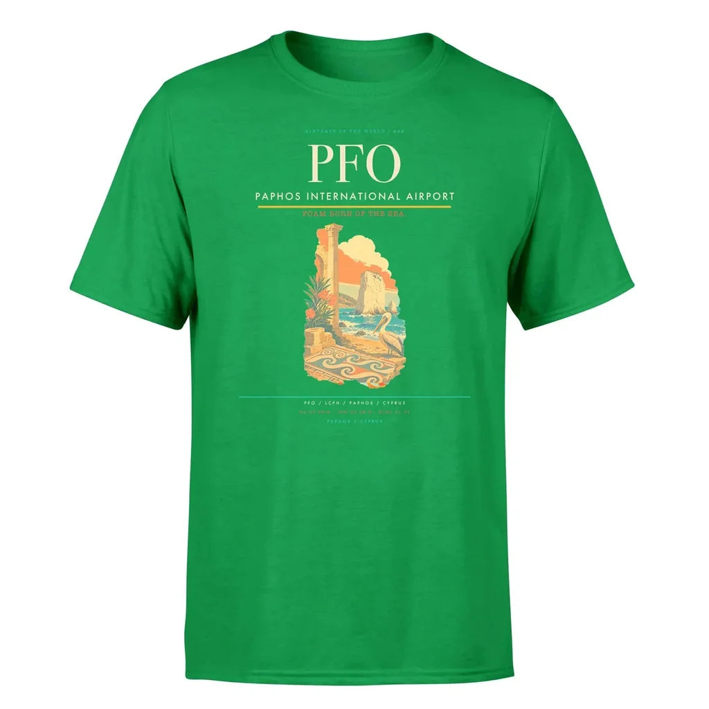 Paphos International Airport (PFO) T-Shirt single-side front print in Green | paphos-international-airport-pfo-double-side-t-shirt
