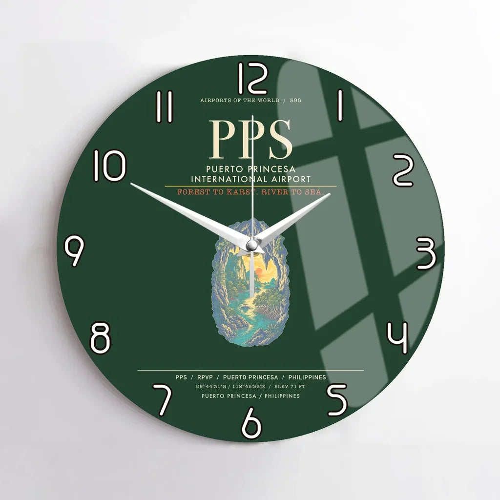 Puerto Princesa International Airport PPS Wall-Clock No-Frame - Dark Green
