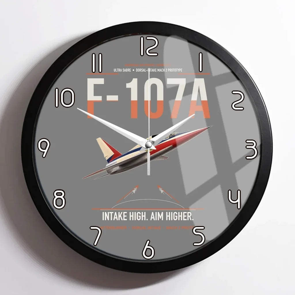 F-107A Ultra Sabre design on gray framed wall clock