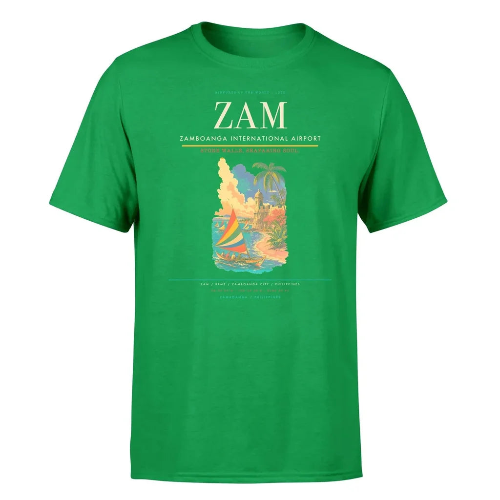 Zamboanga International Airport (ZAM) T-Shirt single-side front print in Green | zamboanga-international-airport-zam-double-side-t-shirt