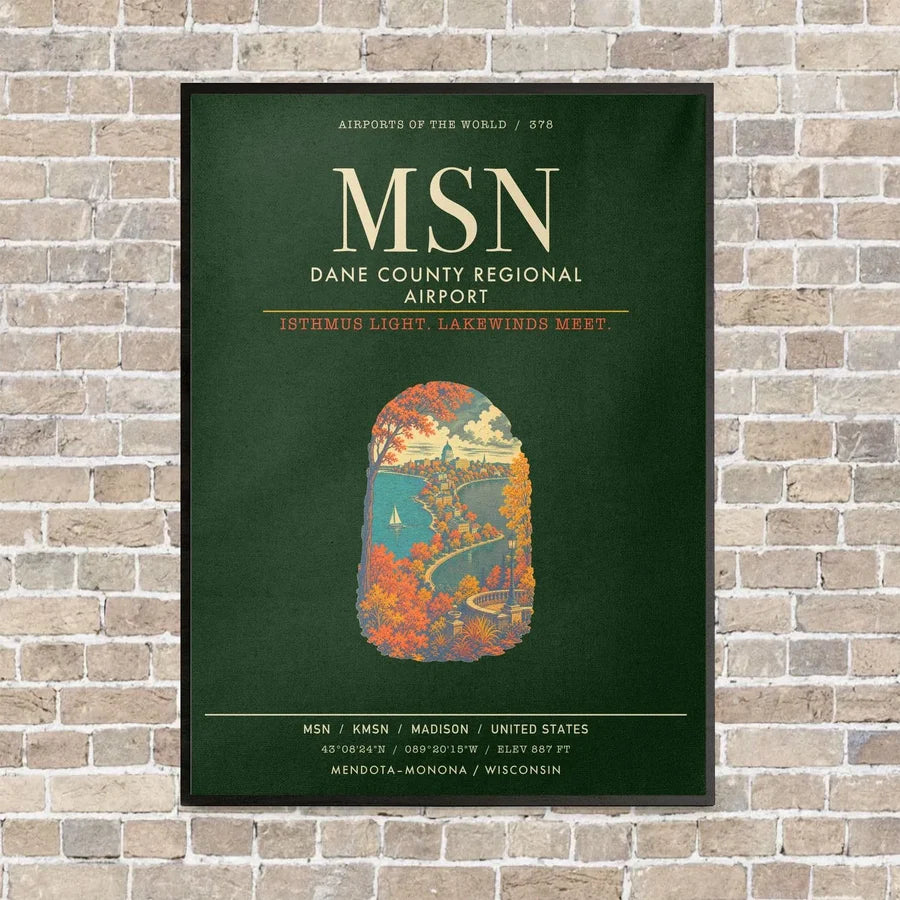 Dane County Regional Airport Madison MSN - Canvas Framed - Dark Green