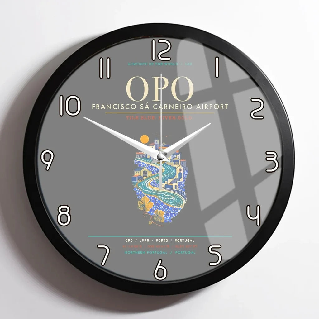 Porto Francisco Sa Carneiro Airport OPO - Douro Azulejo Current Wall-Clock Framed - Gray