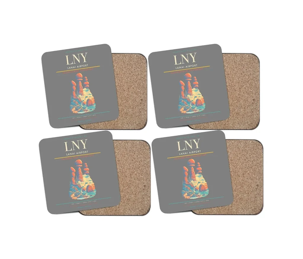 Lanai Airport (LNY) design on gray 4 pieces set coaster