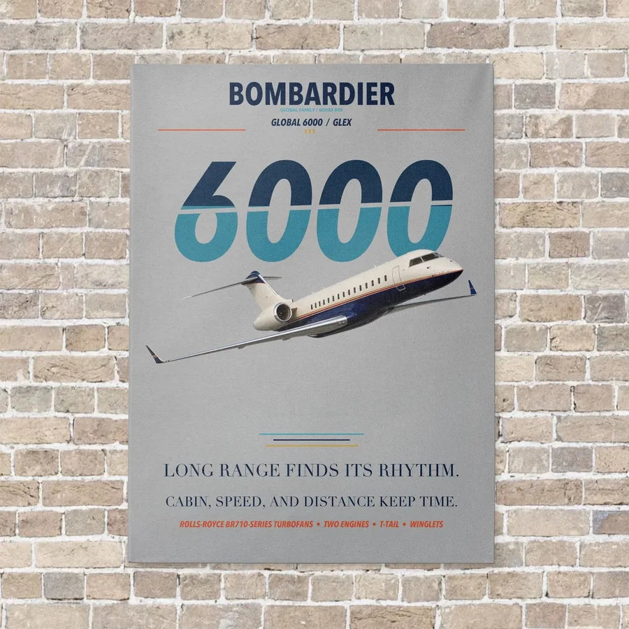 Bombardier Global 6000 vertical canvas print - no frame - light gray background