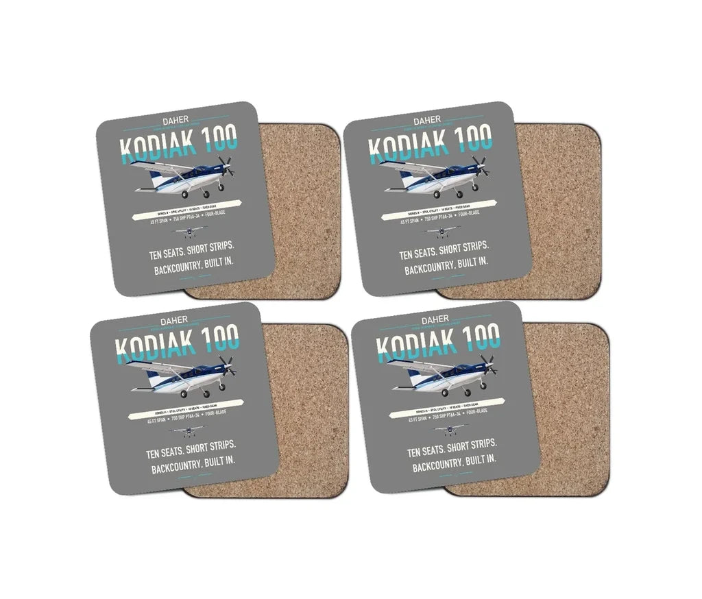 Daher Kodiak 100 Series III design on gray 4 pieces set coaster
