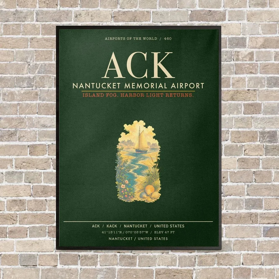 Nantucket Memorial Airport ACK - Canvas Framed - Dark Green