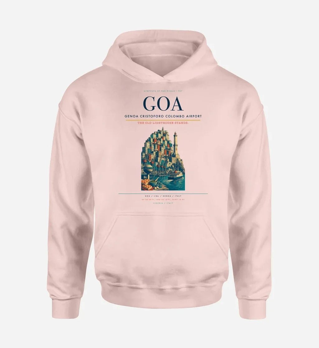 Genoa Cristoforo Colombo Airport (GOA) design on pink hoodie single-side print