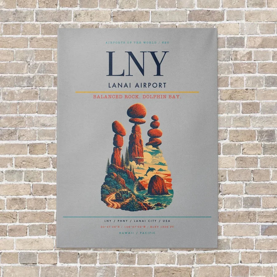 Lanai Airport LNY vertical canvas print - no frame - light gray background