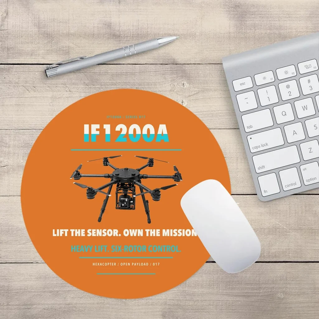 Inspired Flight IF1200A design on orange round mouse pad