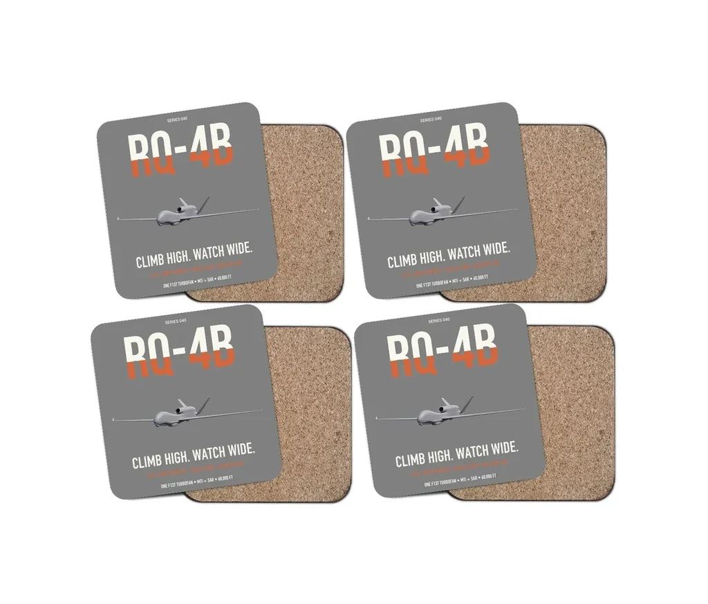 RQ-4B Global Hawk design on gray 4 pieces set coaster