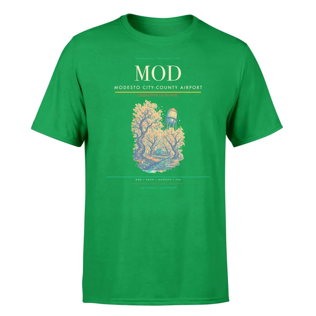 Modesto City-County Airport (MOD) T-Shirt single-side front print in Green | modesto-city-county-airport-mod-double-side-t-shirt
