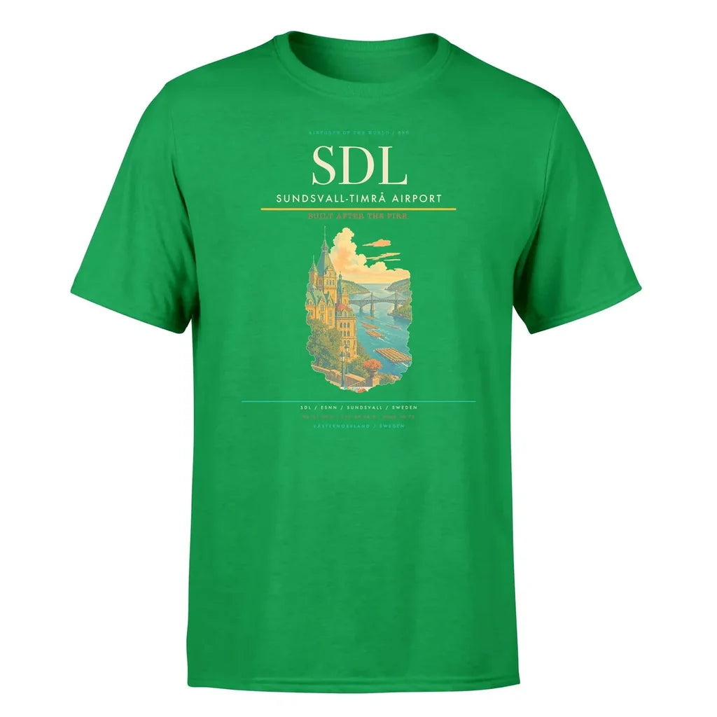 Sundsvall-Timrå Airport (SDL) T-Shirt single-side front print in Green | sundsvall-timrå-airport-sdl-double-side-t-shirt