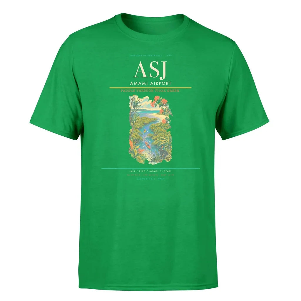 Amami Airport (ASJ) T-Shirt single-side front print in Green | amami-airport-asj-double-side-t-shirt