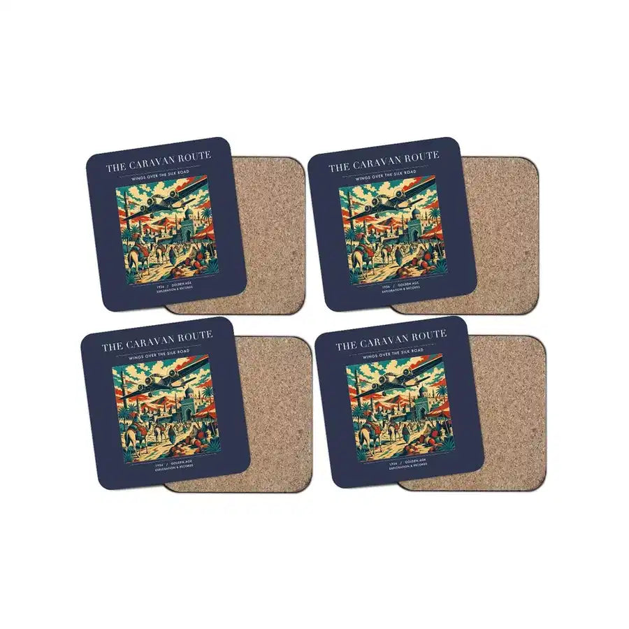 The Caravan Route - Designed Coasters design on navy blue 4-pieces-set