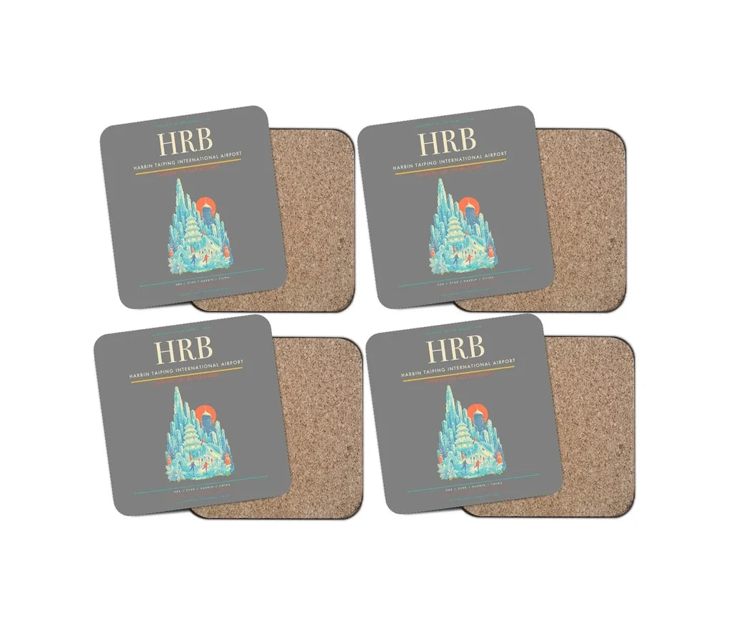 Harbin Taiping International Airport (HRB) design on gray 4 pieces set coaster