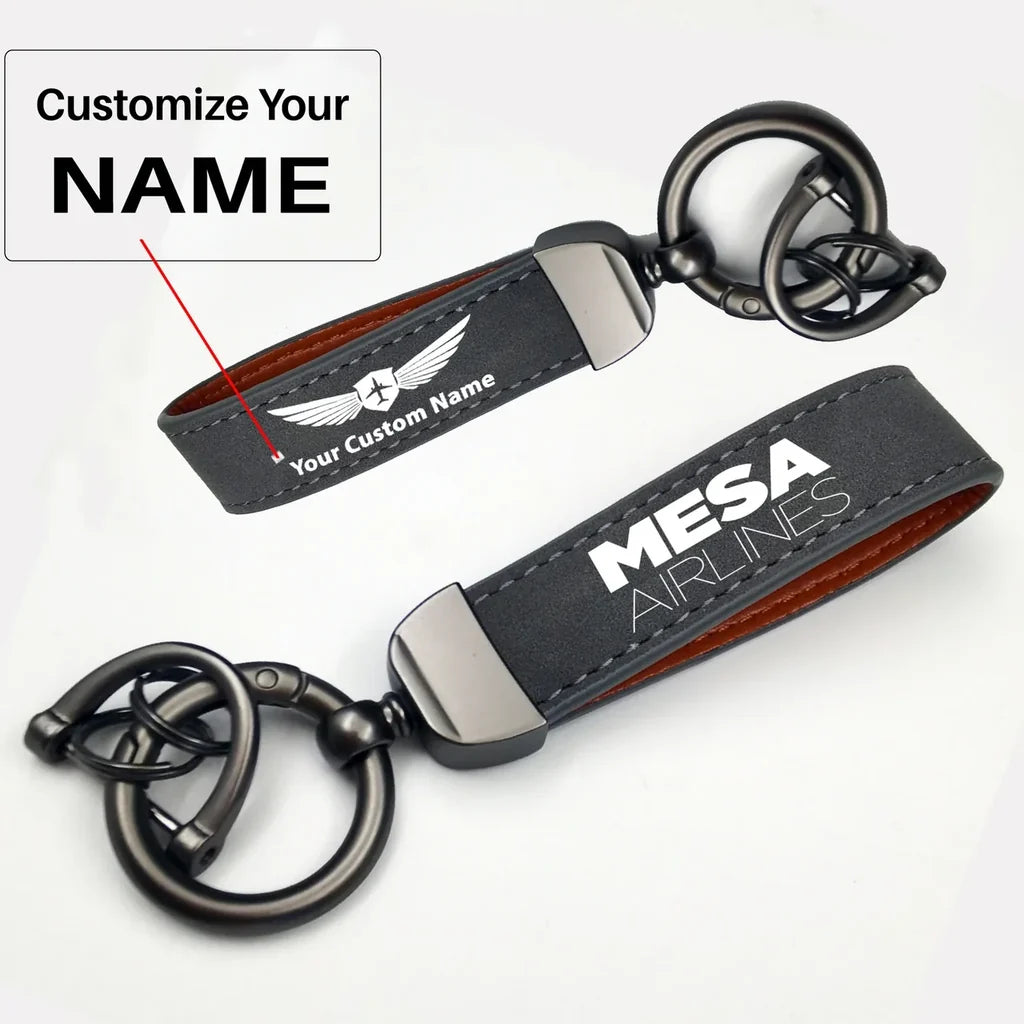 Mesa Airlines Horseshoe Buckle key chain, Gray + Name