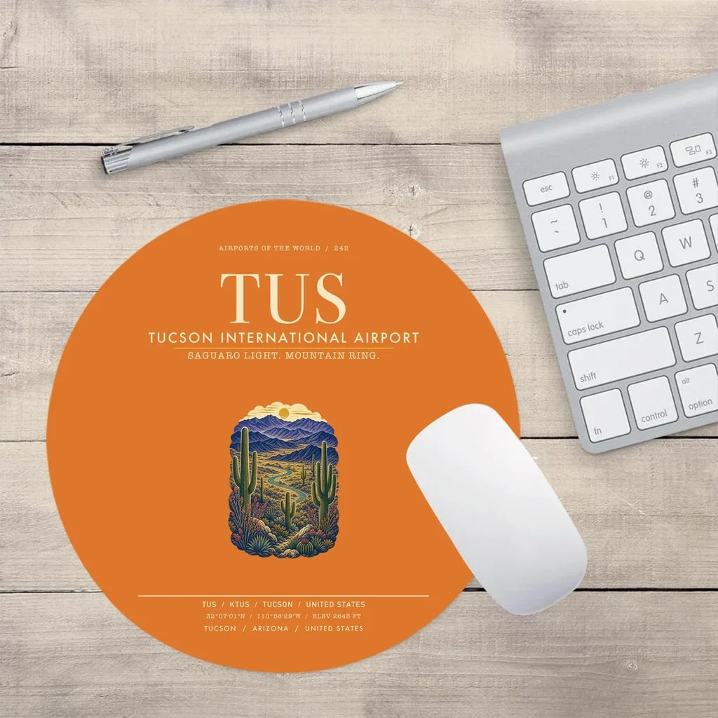 Tucson International Airport (TUS) design on orange round mouse pad