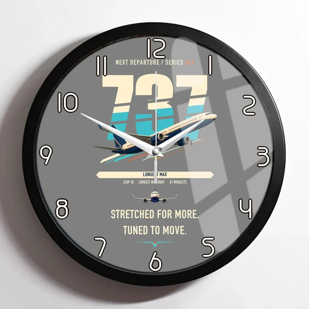Boeing 737 MAX 10 design on gray framed wall clock
